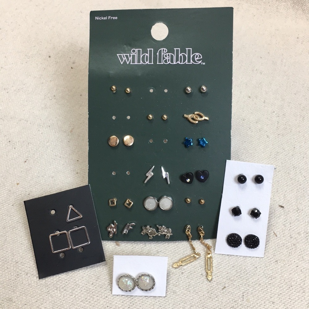 Mixed stud earring lot - 20 pr +1